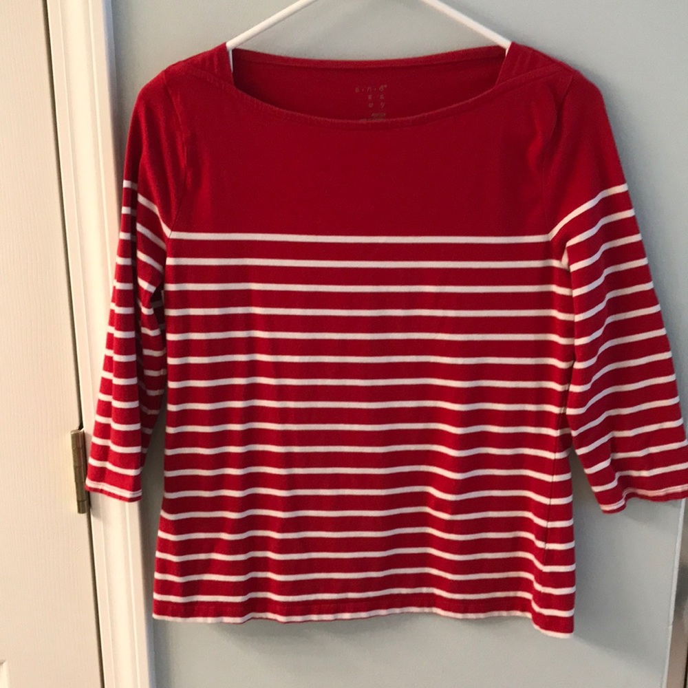 A new day red and white striped shirt